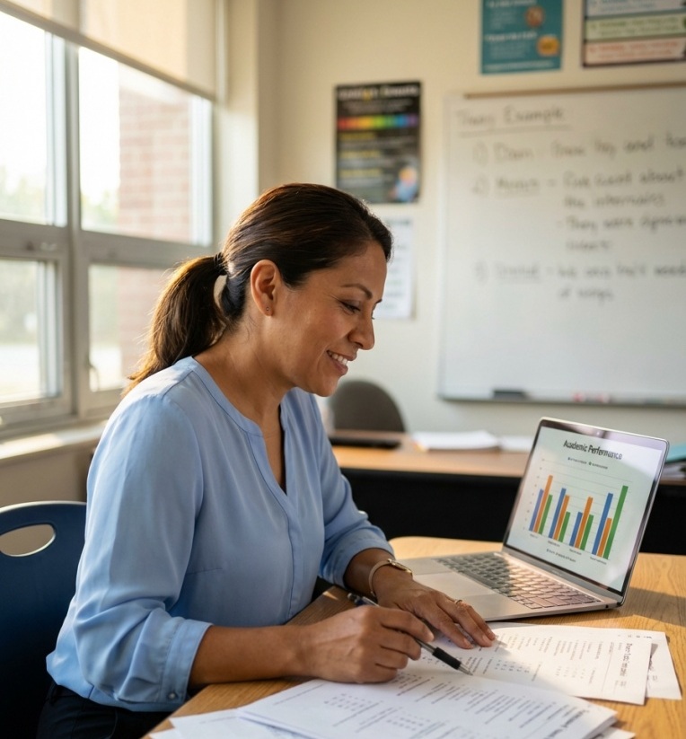 Directora revisando resultados Simce